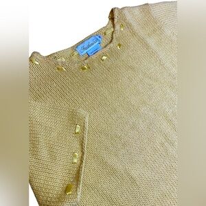 Vintage Short Sleeve Sweater Women’s M Yellow 90s Cottage Ribbon Summer Spring